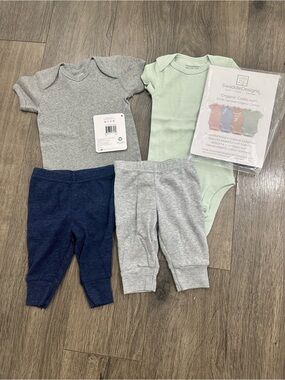 SwaddleDesigns Organic Cotton and Burt’s bees baby Carter’s Gray & Navy pants